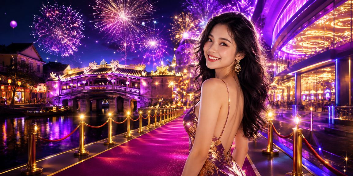 Người dùng trải nghiệm slot game tại chợ đêm Hội An với đèn lồng rực rỡ